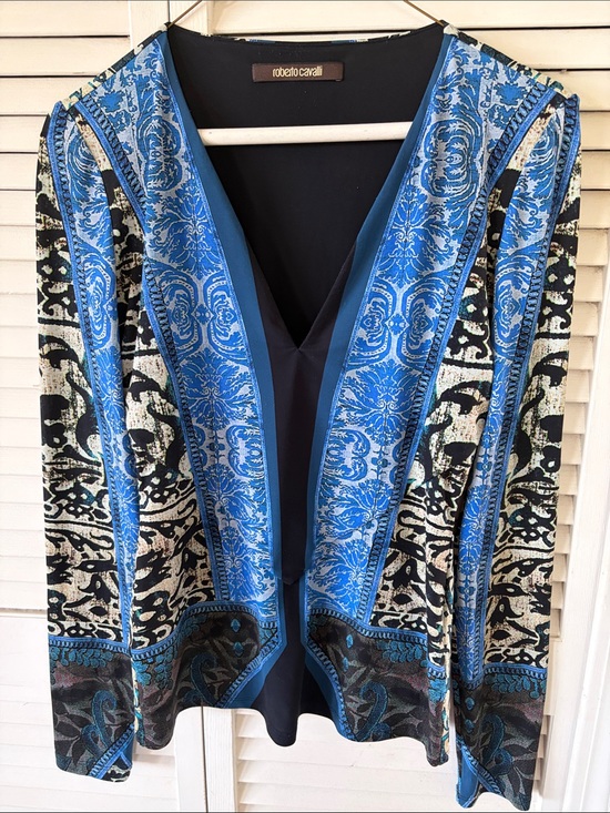 Roberto Cavalli Tops - Roberto Cavalli Blue and Black Baroque 
Size Small